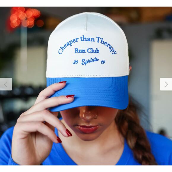 Sprints Cheaper Than Therapy Run Club Structured VP Hat Blue & White EUC Unisex - Picture 2 of 12